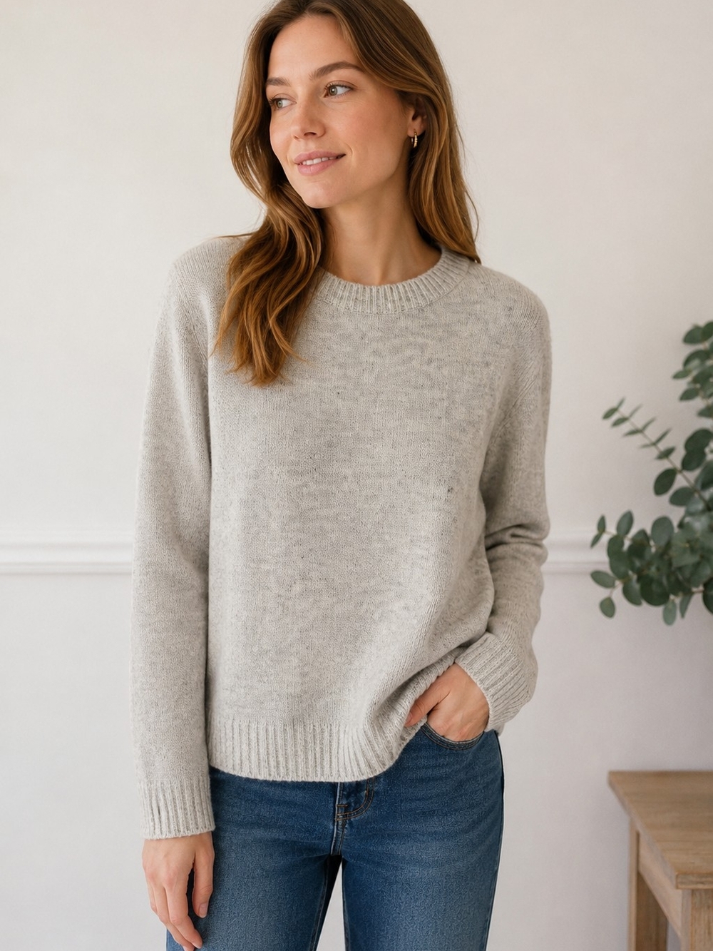 LOFT Light Gray Flecking Crewneck Sweater M